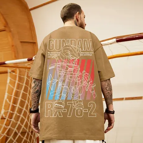 夏季卡通卡其色短袖男ins潮牌美式t恤纯棉宽松大码男装百搭半袖潮商品大图