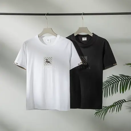 2023夏季新款高级感男装短袖痞帅宽松体恤上衣潮牌圆领印花T恤男商品大图