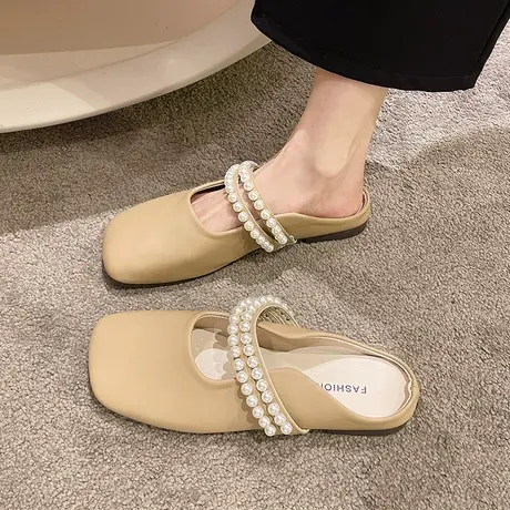 拖鞋女夏外穿包头2023网红爆款半拖时尚软底仙女风珍珠凉拖ins潮图片