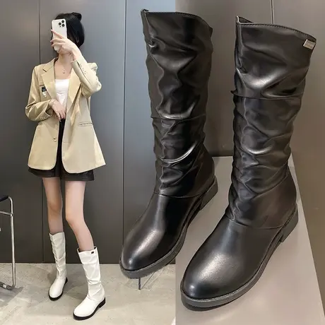 靴子女中筒靴女2025新冬款秋款瘦瘦靴韩版堆堆内增高马丁靴女短靴图片