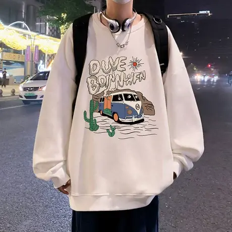 圆领卫衣男春秋季2024新款oversize情侣加厚加绒打底衫内搭衣服潮商品大图