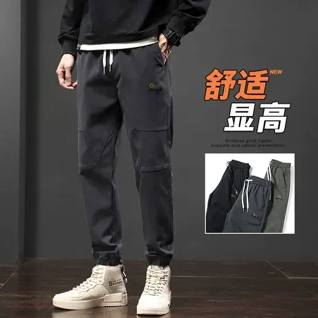 高级感大码拼接束脚美式潮牌工装秋冬款男生痞帅哈伦休闲裤子冬季商品大图