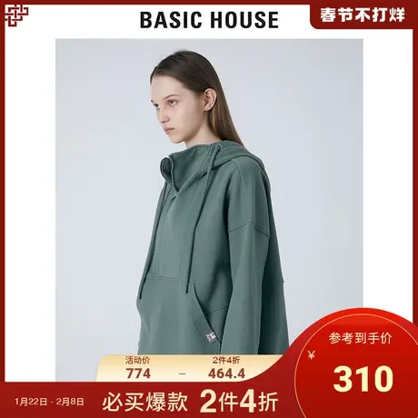 Basic House/百家好2021秋冬新款商场同款连帽宽松卫衣女HVTS721E图片