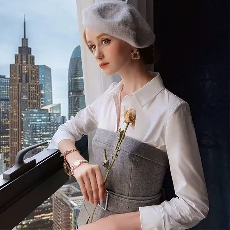 粉红大布娃娃白衬衫女2022新款春设计感长袖上衣复古港味衬衣图片