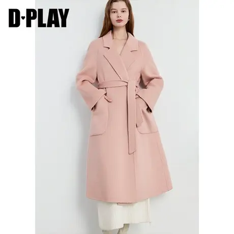 DPLAY冬新轻奢橘色浴袍式中长款羊毛11.5%骆驼绒双面呢大衣商品大图