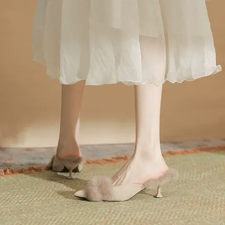 包头毛毛拖鞋女时尚外穿2024年新款秋冬气质女神范优雅网红半拖鞋图片