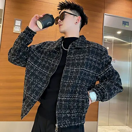 春秋季夹克男机车复古高级感小香风休闲格子潮牌ins网红外套上衣商品大图