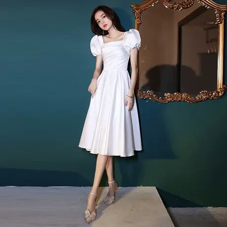 白色小晚礼服裙女夏季宴会名媛轻奢小众高端法式高级洋装平时可穿图片