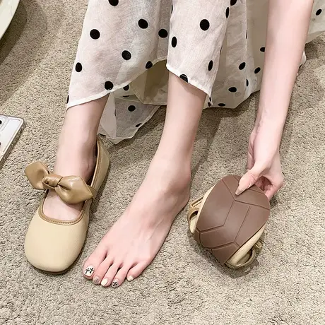 玛丽珍单鞋子女夏2024年春秋季新款蝴蝶结软底平底孕妇豆豆奶奶鞋图片