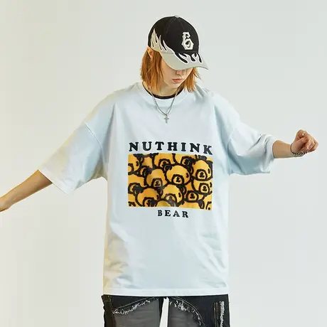 Nuthink刺绣小熊卡通可爱风t恤男潮短袖潮牌宽松潮流国潮半袖夏季商品大图