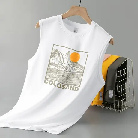 纯棉白色背心男款夏季健身宽肩运动坎肩跨栏篮球国潮全棉无袖t恤商品大图