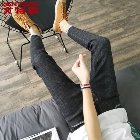秋季弹力小脚九分牛仔裤男青年潮牌韩版修身型男生休闲裤子男潮流商品大图