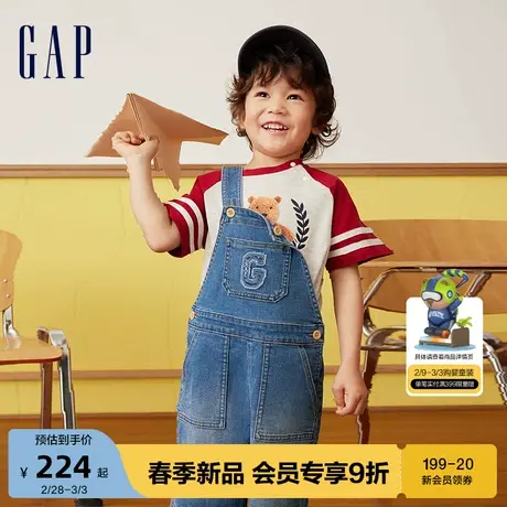 Gap男幼童2024春季新款牛仔贴布logo多口袋背带短裤儿童装890427商品大图