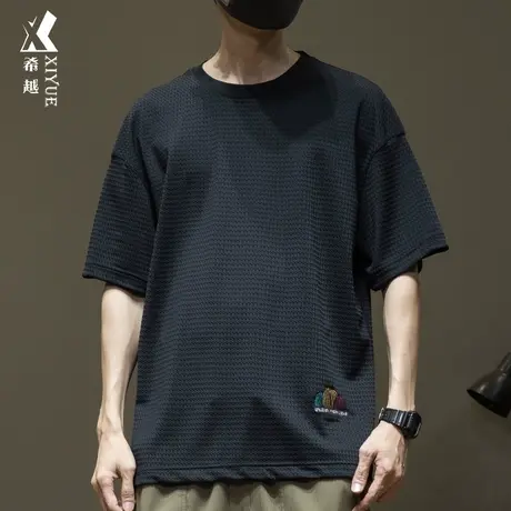 希越冰丝肌理3D结构短袖T恤男春夏新款宽松大码男士透气速干上衣图片