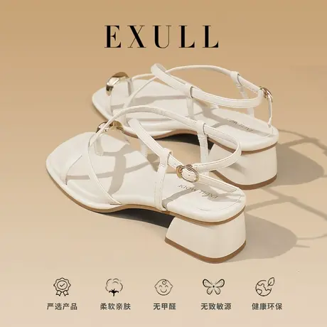 依思q一字带中跟夹趾罗马凉鞋女款2023今年秋季新款法式粗跟女鞋图片