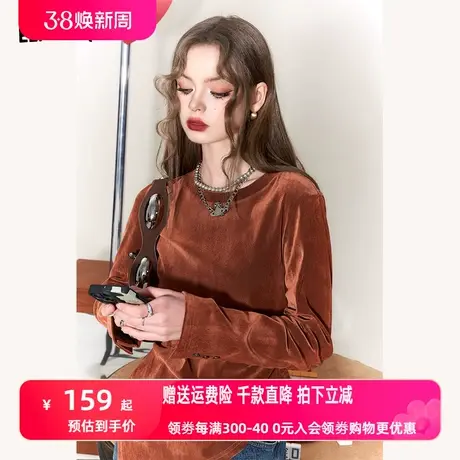 妖精的口袋复古长袖打底衫t恤女2023冬季新款设计感长袖圆领内搭商品大图