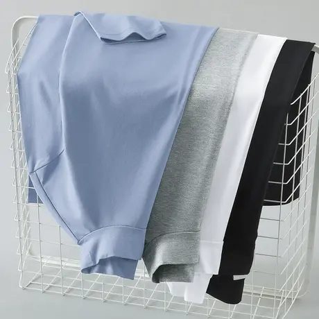 莫代尔长袖t恤男秋季半高领纯色潮流内搭打底衫中领秋衣小衫体恤商品大图