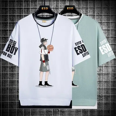 13初高中学生夏天短袖t恤男孩12-15岁青少年14大童棉感半袖上衣服商品大图