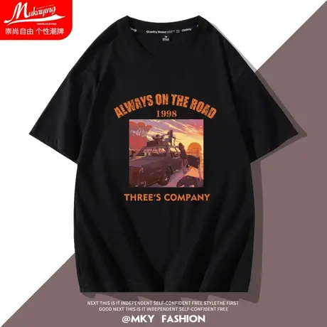港风复古美式t恤男士短袖夏季2022新款高街oversize纯棉半袖体恤图片