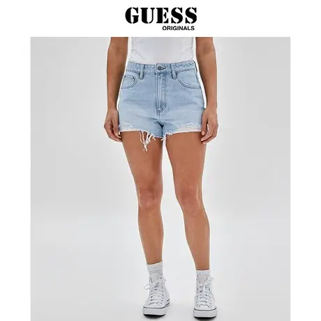 GUESSOriginals23新女做旧破洞毛边高腰牛仔短裤-W3GG17D4XY0商品大图