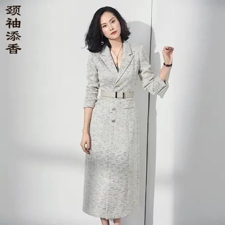 颈袖添香2023春秋新风衣通勤时尚ol气质修身中长款过膝外套商品大图