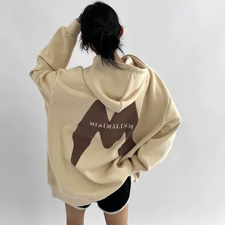 连帽卫衣女秋冬2023新款oversize美式复古小个子中长款加绒上衣潮商品大图