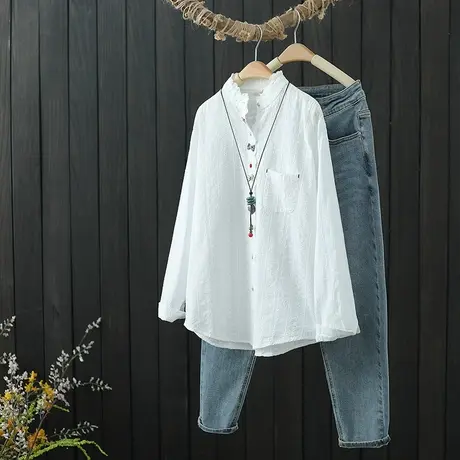 花边立领白色衬衫女2022春秋季新款蝴蝶结装饰长袖纯棉衬衣打底衫图片