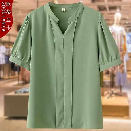 加大码中年胖妈妈夏装T恤宽松洋气上衣时尚百搭V领女士短袖雪纺衫商品大图