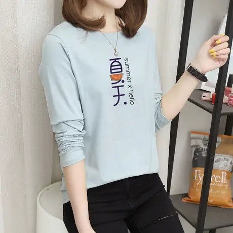 2022年春装纯棉长袖t恤女上衣韩版宽松百搭学生基础款秋冬打底衫图片