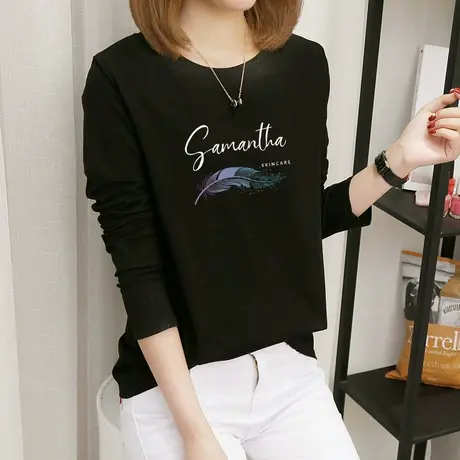 长袖t恤女装纯棉宽松百搭ins潮早秋薄款上衣2022年新款时尚打底衫图片