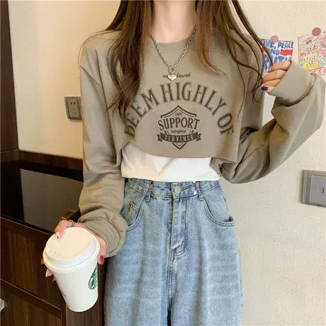 早秋网红新款减龄时尚套装女小吊带背心短款卫衣两件套叠穿上衣服商品大图