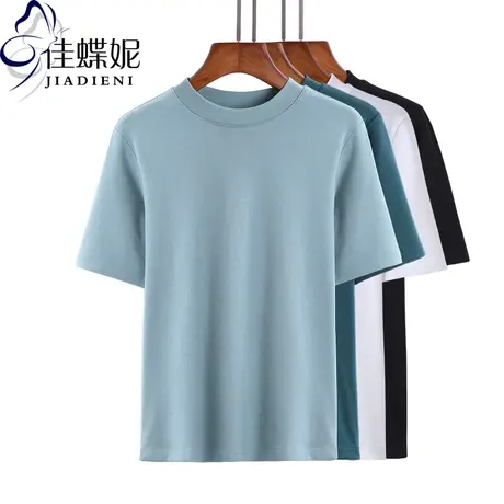 2023春夏圆领加厚短袖T恤女宽松纯棉体恤纯色内搭上衣纯白打底衫商品大图