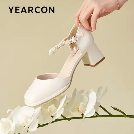 意尔康高跟鞋女秋季单鞋2023年新款一字扣带粗跟玛丽珍包头凉鞋女商品大图