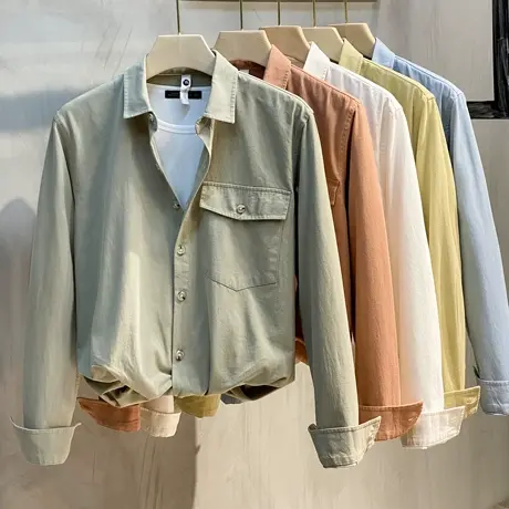 男士衬衫长袖2023春秋韩版衬衣纯棉小日系休闲外穿宽松寸衫外套潮商品大图