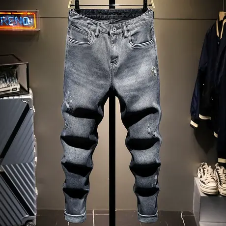 秋冬款加厚日系复古牛仔裤男直筒宽松韩版潮流水洗做旧长裤子男装商品大图