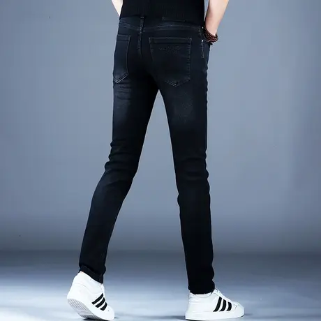 黑色高档牛仔裤男款修身小脚弹力百搭2023秋季裤子男弹力潮牌潮流商品大图