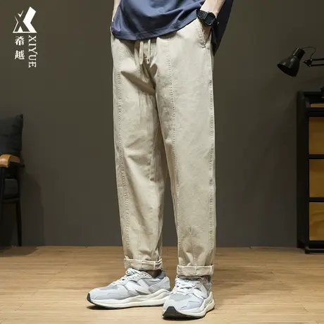 秋冬纯棉休闲裤男加绒卡其色裤子潮牌直筒裤男士秋季宽松大码长裤商品大图