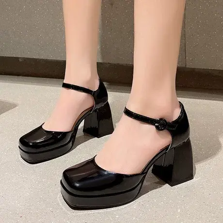 2023年春夏新款厚底粗跟高跟单鞋女中空百搭玛丽珍鞋时尚凉鞋潮商品大图