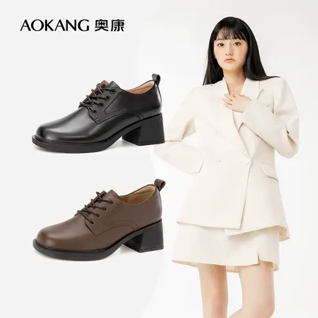 奥康女鞋 23春季系带单鞋高跟皮鞋百搭真皮时尚气质英伦小皮鞋商品大图
