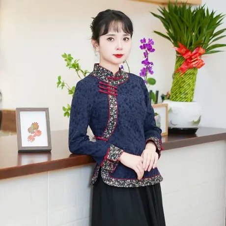 筠雅春季新款唐装上衣女中国风旗袍改良女装复古显瘦茶服 24J037商品大图