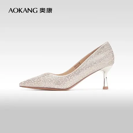 【门店发货】奥康女鞋 2024春季新款法式尖头优雅风婚礼高跟鞋图片