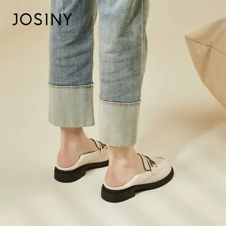 Josiny/卓诗尼厚底单鞋2024新款气质少女风粗跟百搭一脚蹬小皮鞋商品大图