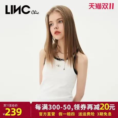 LINC金羽杰2023夏秋新款撞色紧致针织吊带背心女S231FK001Y图片