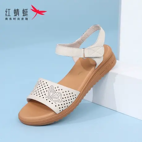 红蜻蜓女鞋镂空夏季新款软底防滑真皮奶奶鞋中老年舒适妈妈凉鞋女图片