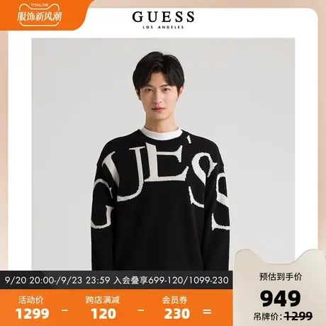 GUESS秋季男士时尚保暖宽松字母LOGO圆领套头针织毛衣-MM4S1654图片