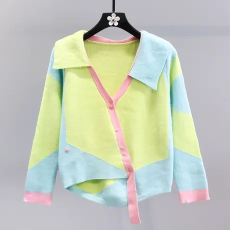 polo领毛衣外套女秋冬2023新款高级感撞色温柔风软糯减龄针织开衫商品大图