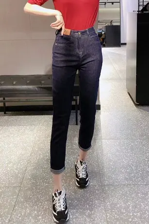 高腰显瘦九分牛仔哈伦裤女2023初秋新款宽松休闲老爹裤小脚萝卜裤商品大图