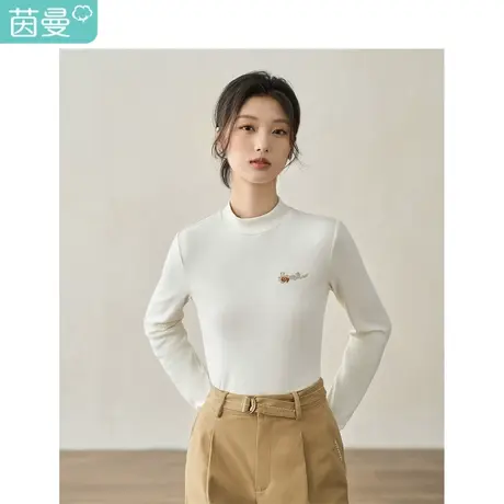 【商场同款】茵曼半高领T恤2023秋季女装新款正肩长袖显瘦上衣图片