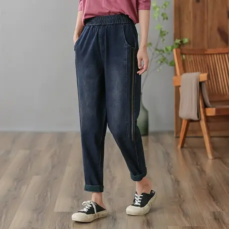 dza 高腰显瘦宽松直筒牛仔裤子女春秋新款长裤休闲收腿裤哈伦女裤图片