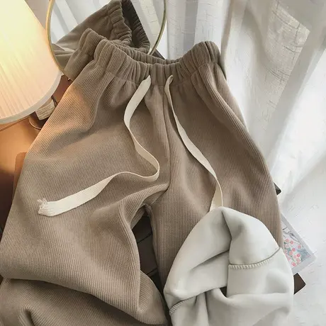 抽绳高腰加绒加厚休闲阔腿裤女2022年秋冬新款宽松垂感直筒裤子商品大图